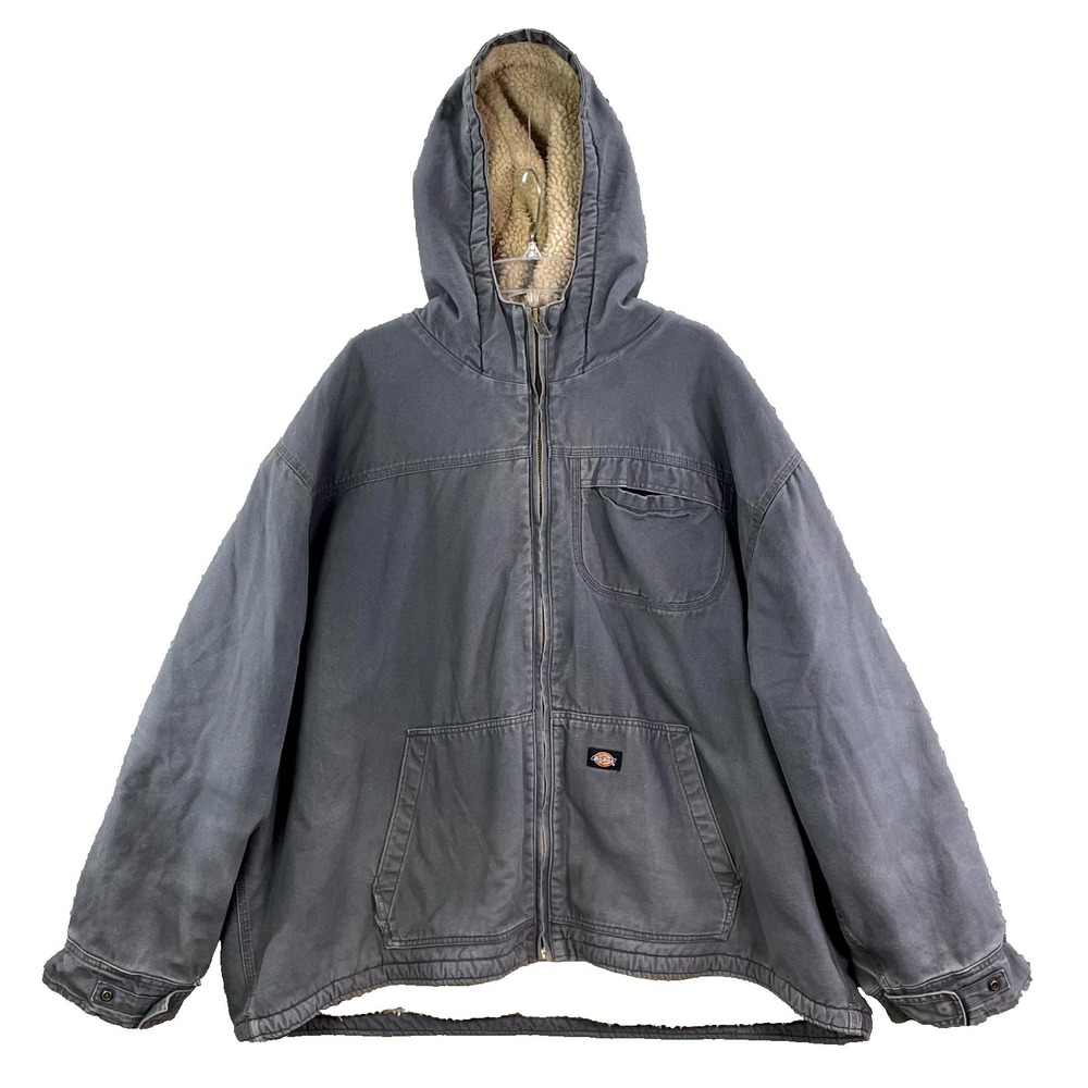 VTG Dickies Sanded Duck Jacket Mens 5LXR Sherpa Lined‎ Hooded Workwear Full Zip